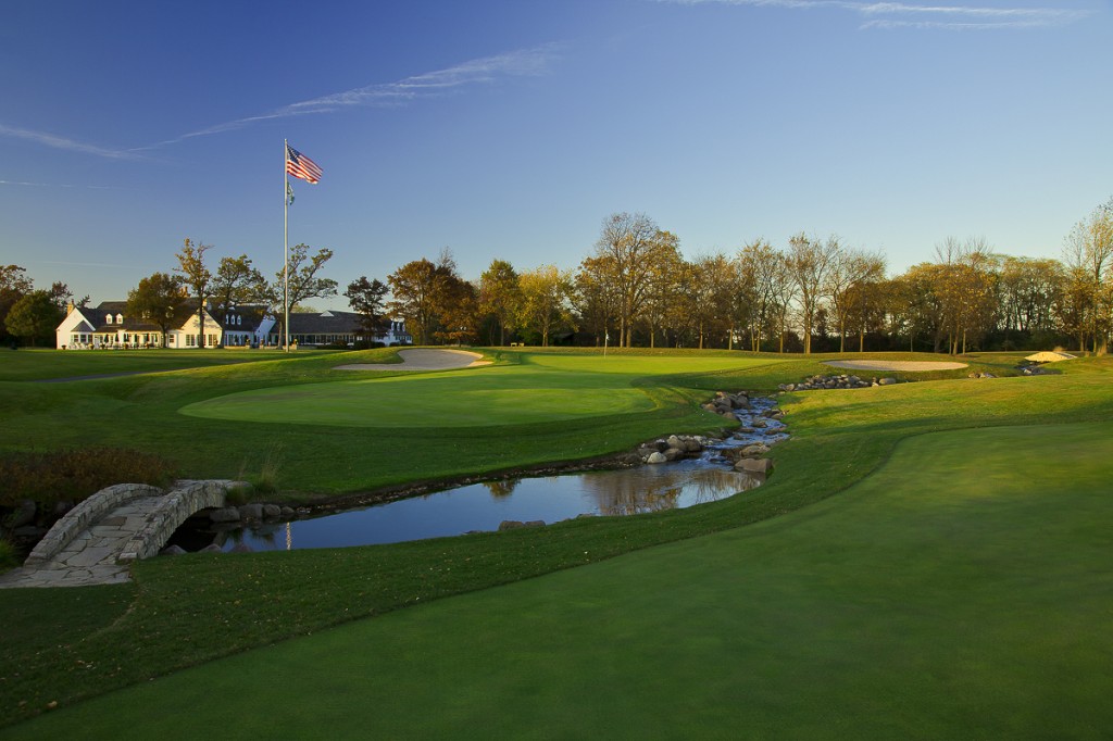 The par-3 sixth hole at Conway Farms Golf Club for the 2013 BMW Championship